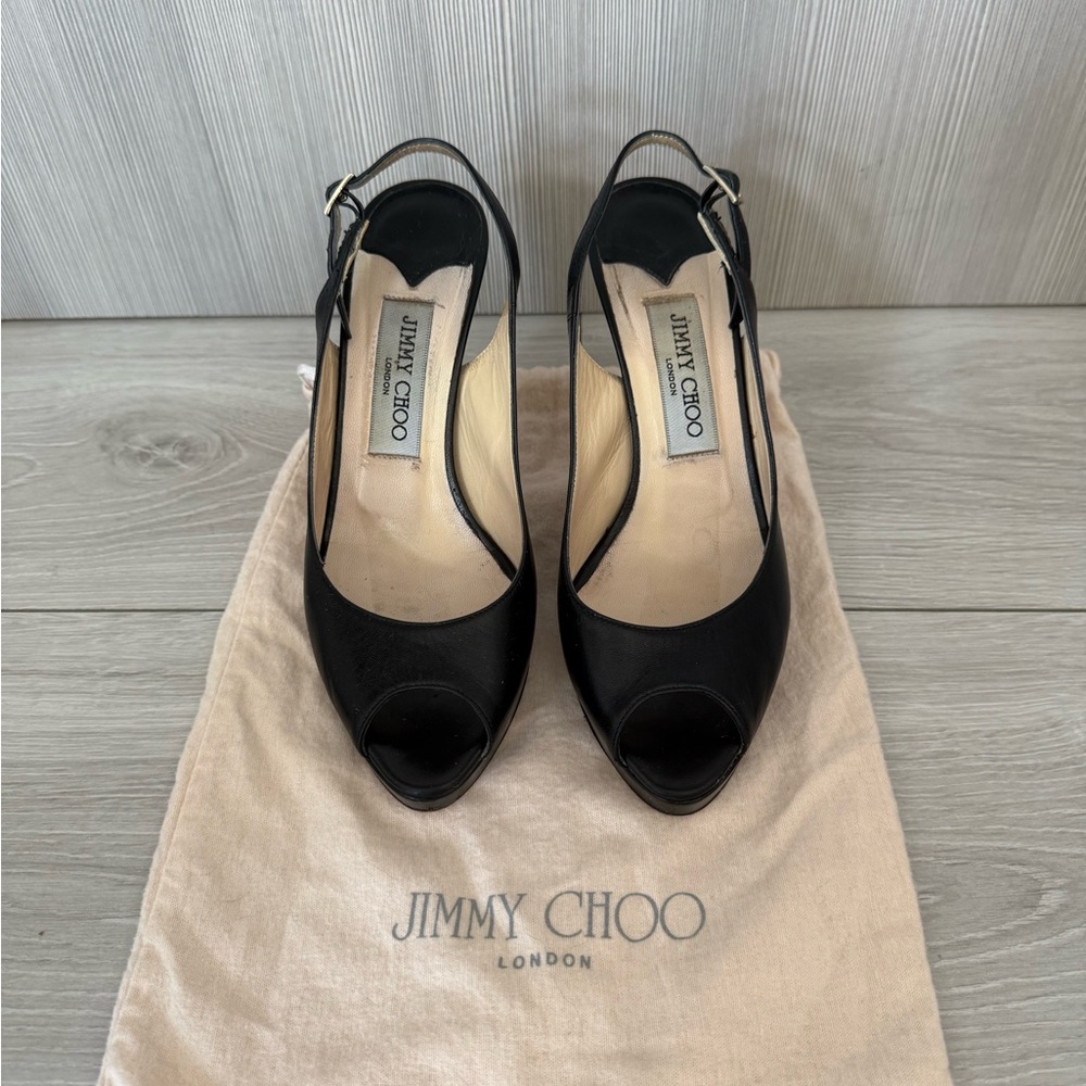 Jimmy Choo Black Peep-Toe Slingback Heels